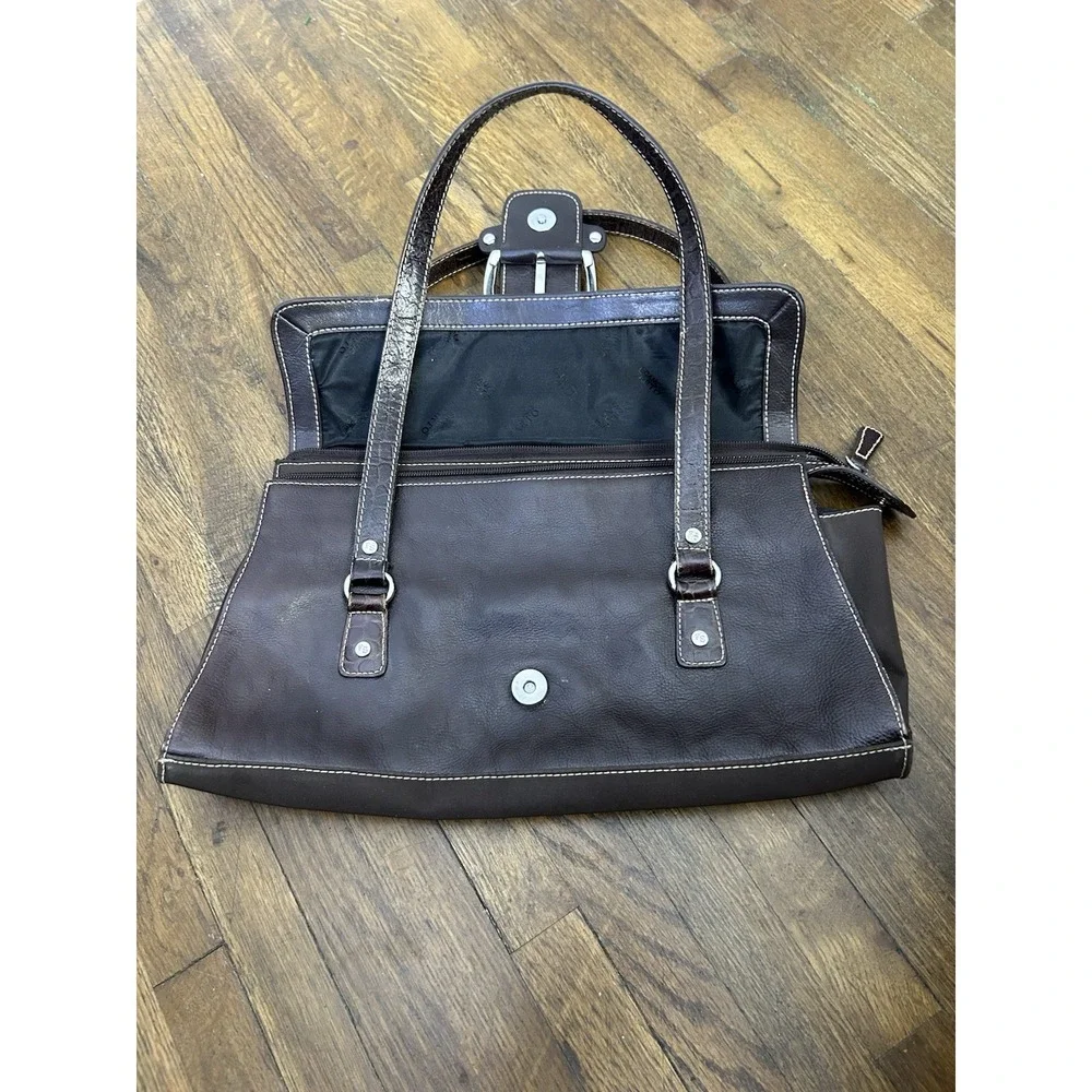 Franco Sarto brown leather shoulder bag Silver Buckle Croc Embossed Y2K Med Size